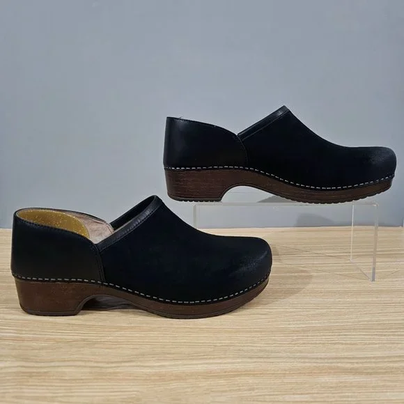Dansko Clog Brenna Burnished Suede Womens Slip On Black Nubuck EU Size 41 Shoe - Picture 3 of 11